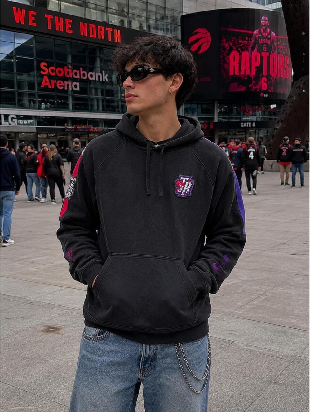 Vintage Logo Nike NBA Raptors Hoodie Men M Black Y2K NBA Basketball Streetwear